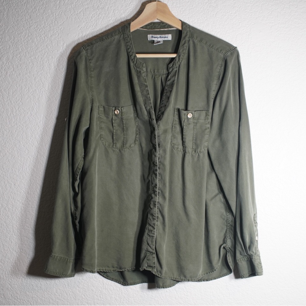 Tommy Bahama Shirt Women's SIZE Small PALM MOSS GREEN button down long sleeve - Picture 4 of 12